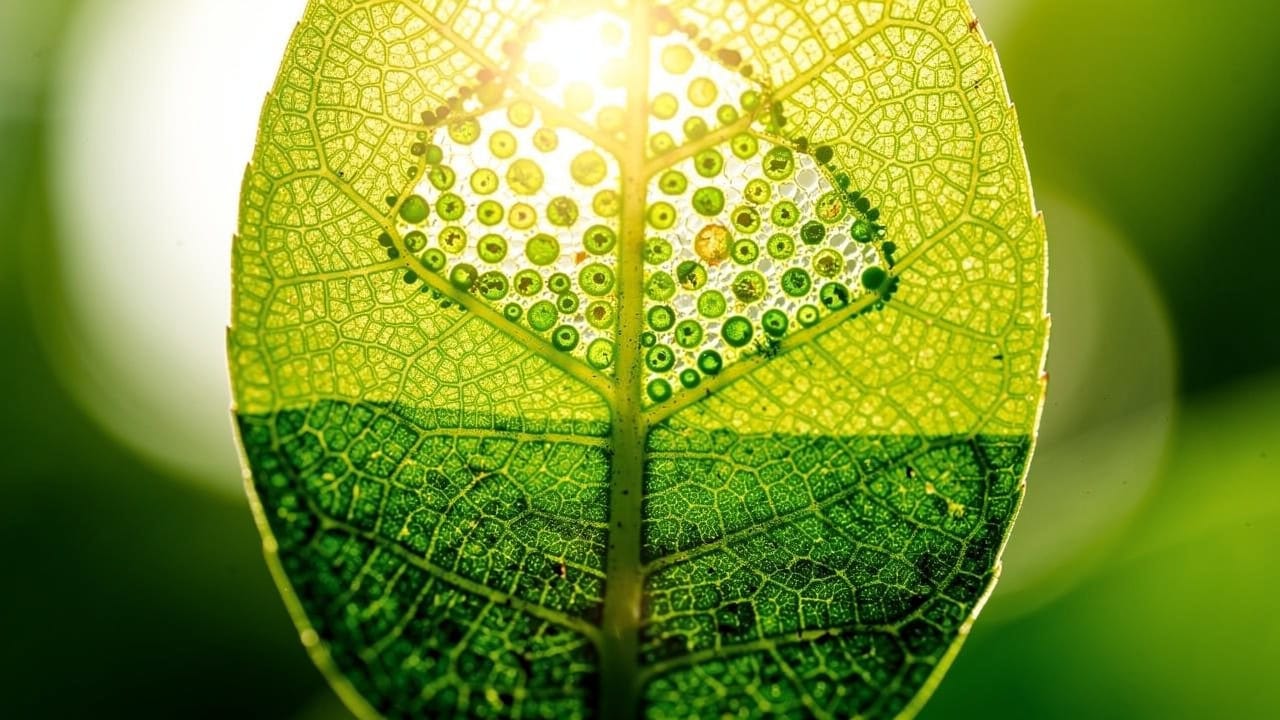 Mikroskopische Aufnahme von Chloroplasten in Pflanzenzellen