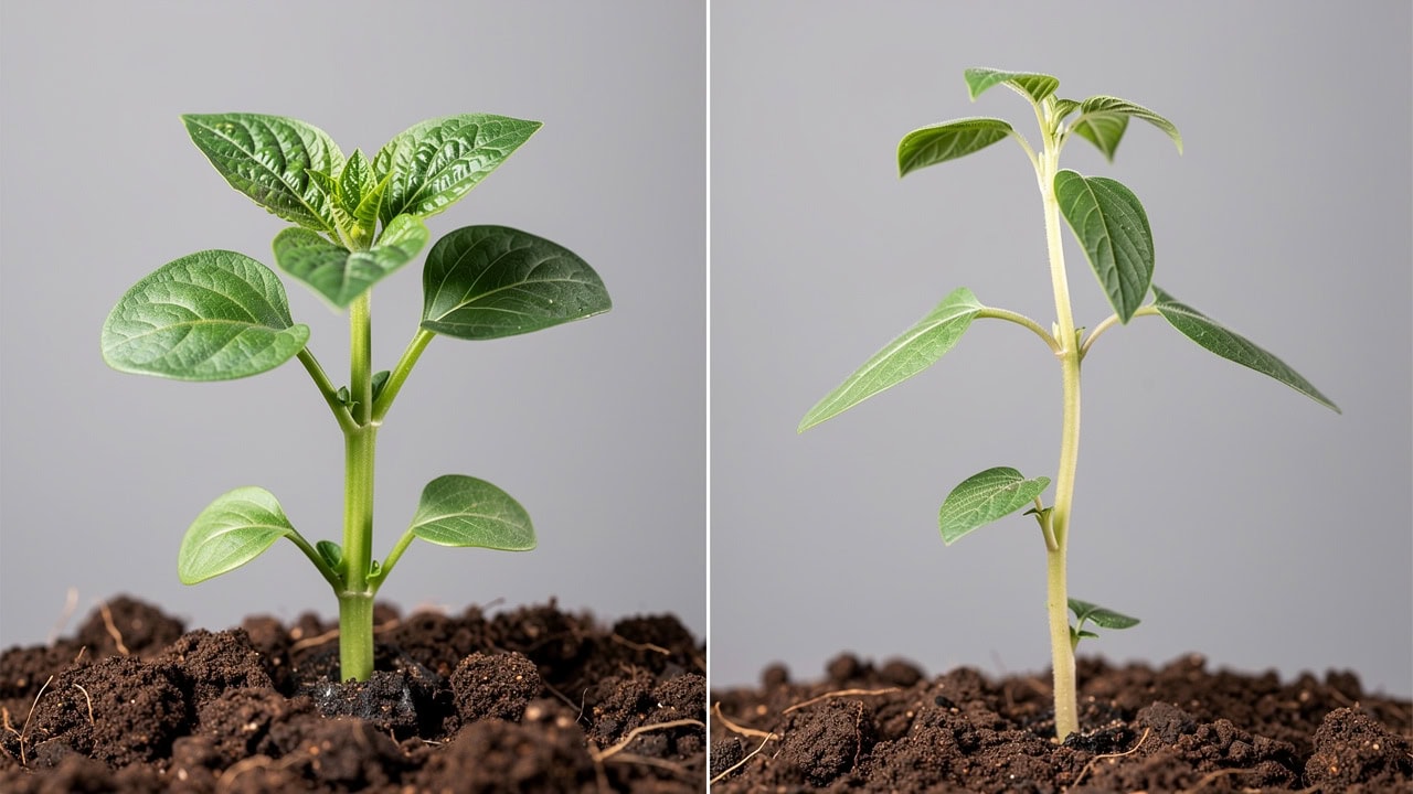Vergleich zwischen kompaktem und vergeiltem Keimlingswachstum