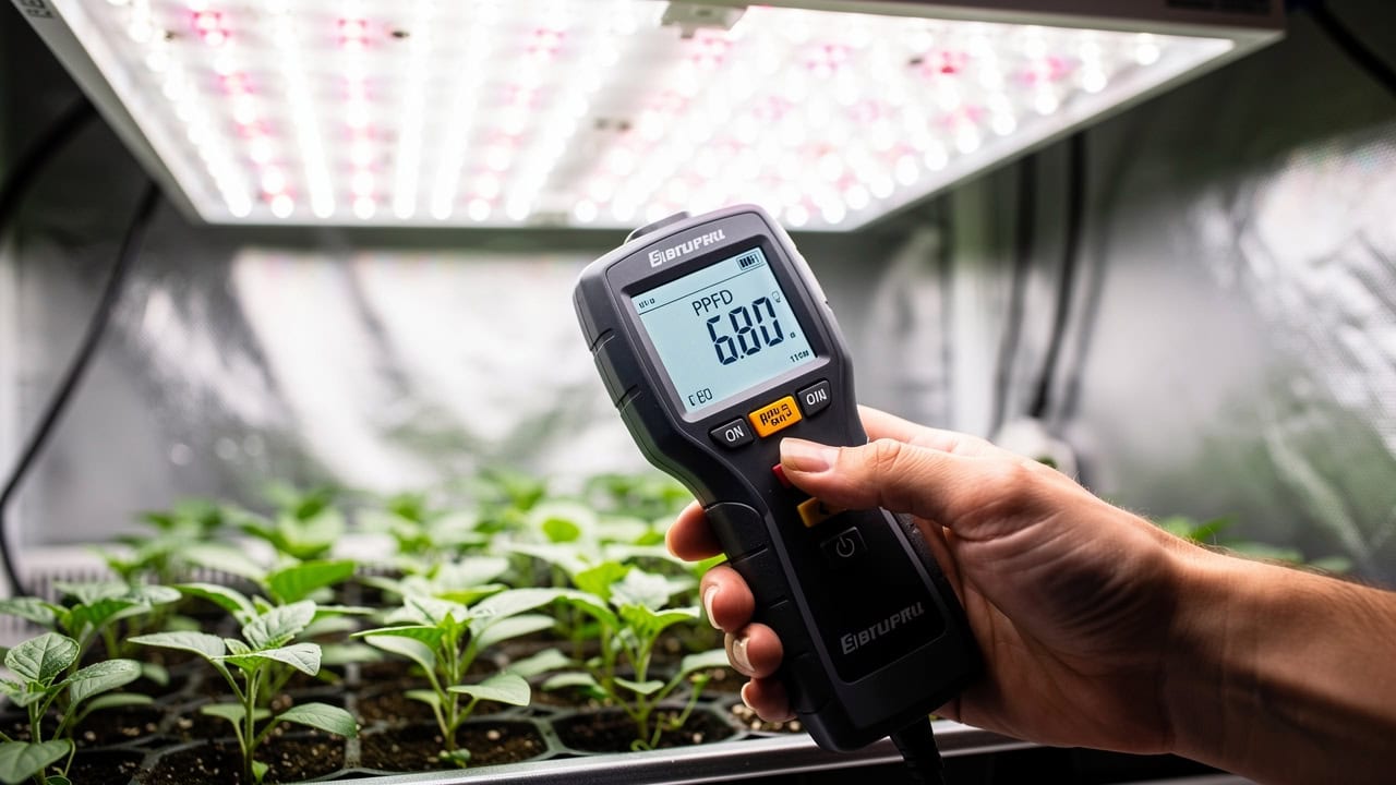 PAR-Meter misst optimalen Abstand zwischen LED und Keimlingen